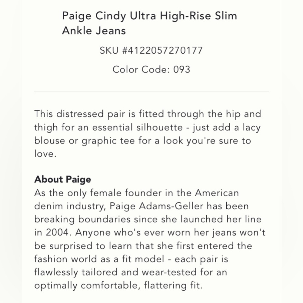 PAIGE | Cindy Ultra High-Rise Slim Ankle Jeans Size 32 - Picture 8 of 9